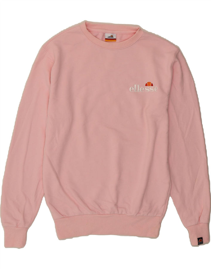 ELLESSE Womens Graphic Sweatshirt Jumper UK 14 Medium Pink Cotton Vintage Ellesse and Second-Hand Ellesse from Messina Hembry 