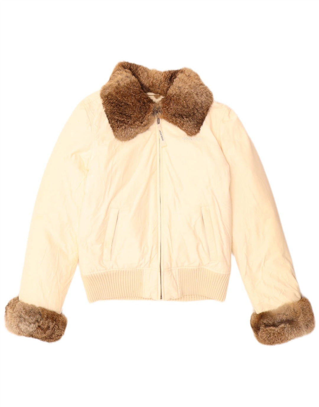 Woolrich Damen Wattierte Jacke UK 10 Small Beige Baumwolle