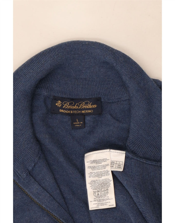 Brooks Brothers Herren-Pullover mit Reißverschluss am Hals, große blaue Wolle