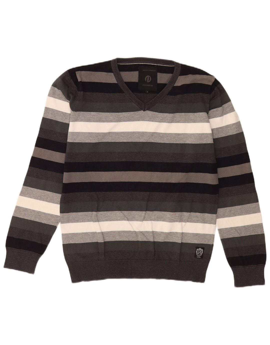 Jack & Jones Herren-Pullover mit V-Ausschnitt, groß, grau gestreift
