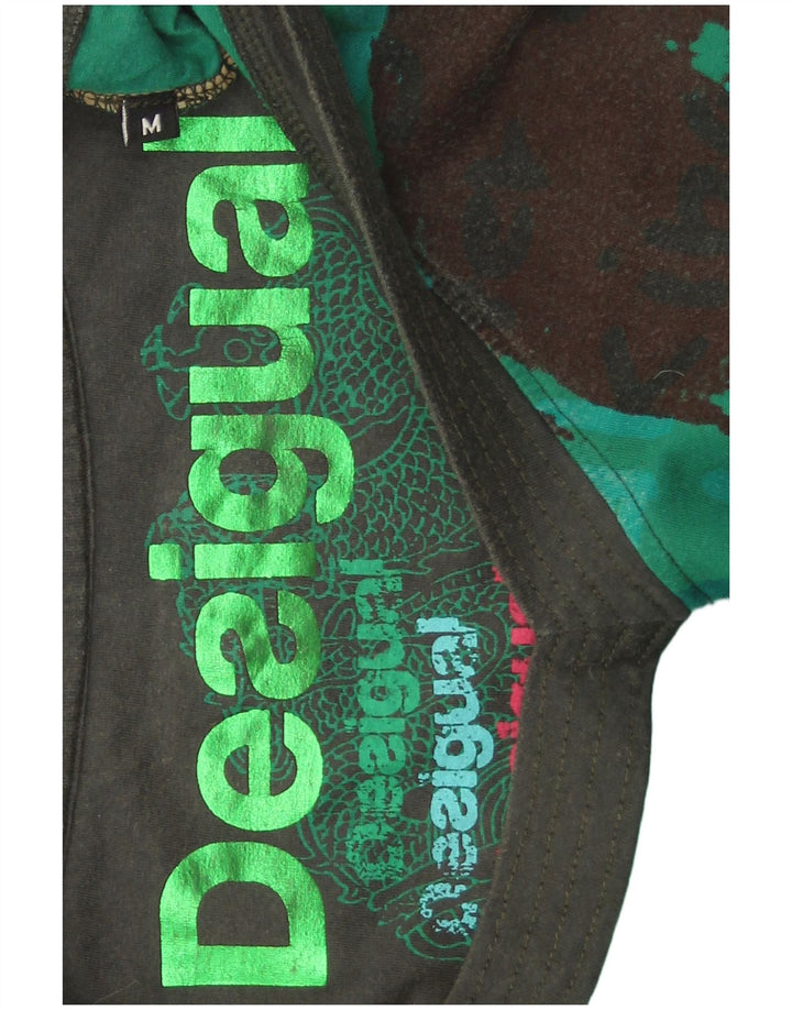 Desigual Damen-Tunika-Oberteil mit abstraktem Muster, UK-Größe 14, mittelgrüne Baumwolle