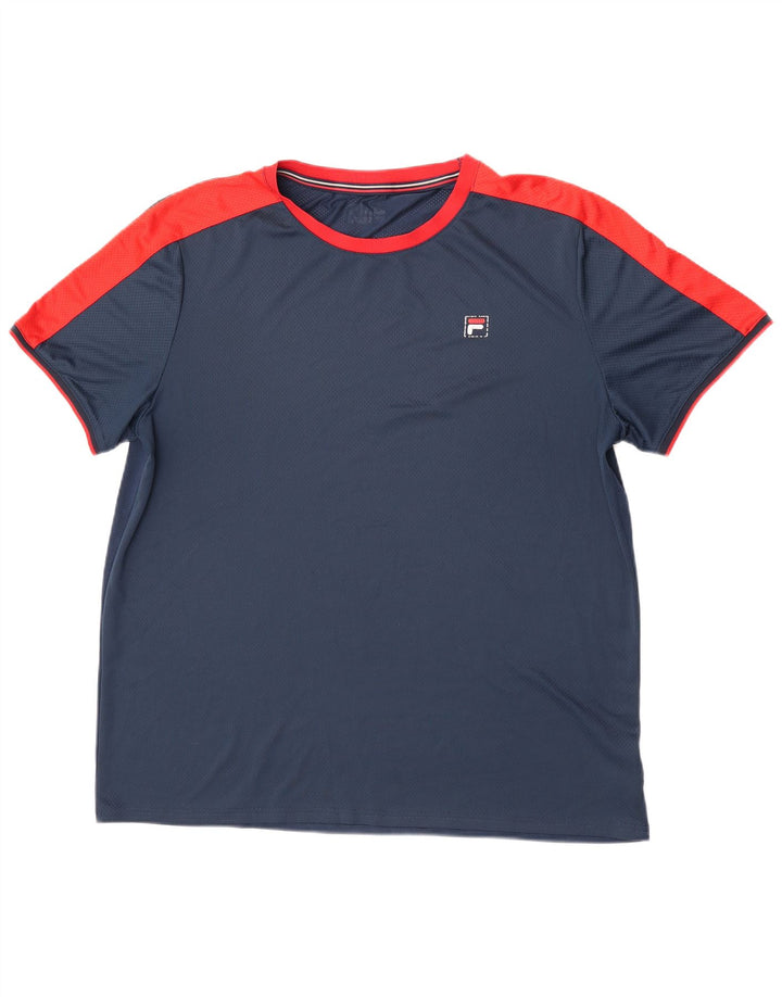 Fila Herren T-Shirt Top 2XL Marineblau Colourblock Polyester