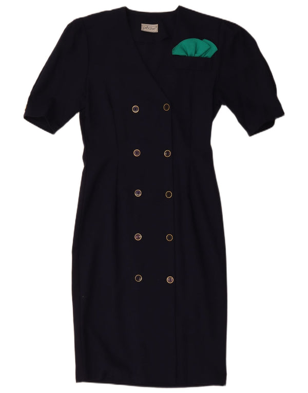 VINTAGE Damen Zweireihiges Etuikleid US 10 Large Marineblau