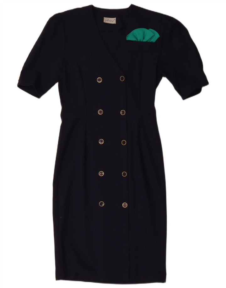 VINTAGE Damen Zweireihiges Etuikleid US 10 Large Marineblau