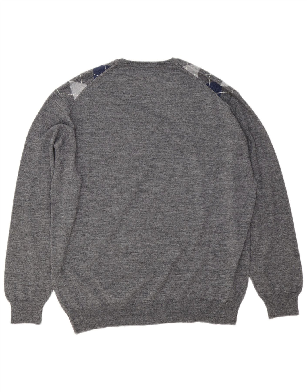 Il Granchio Herren-Pullover mit V-Ausschnitt, groß, graue Argyle-/Diamantwolle