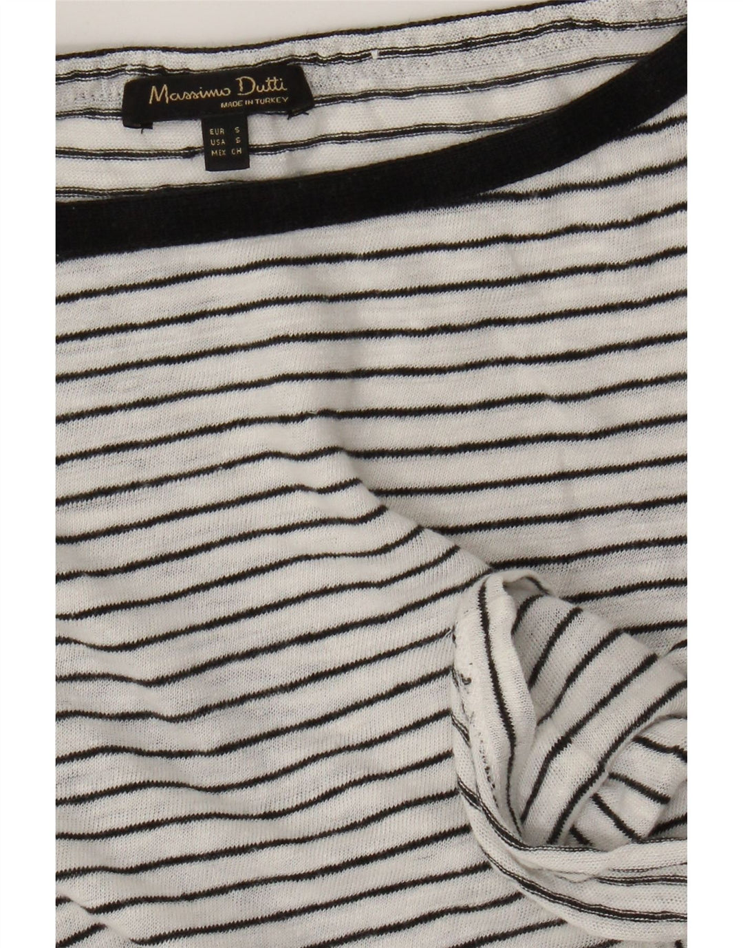 Massimo Dutti Damen Top Langarm UK 10 Small Weiß gestreift nautisch