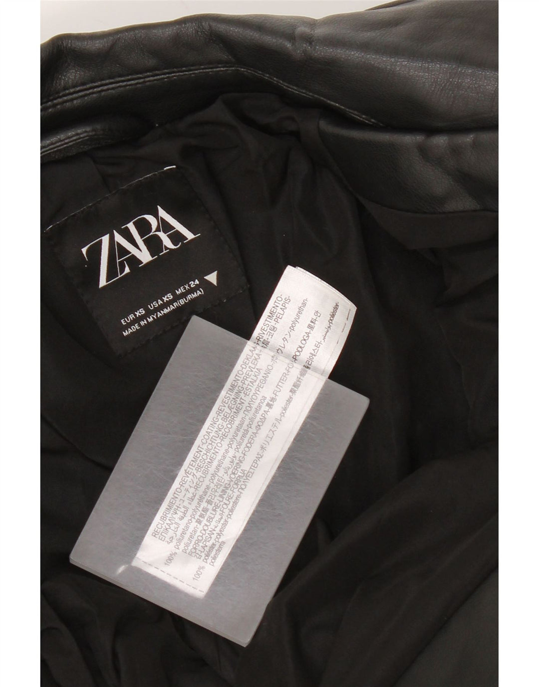 Zara Damen Crop Kunstleder Bikerjacke UK 6 XS Schwarz Polyurethan