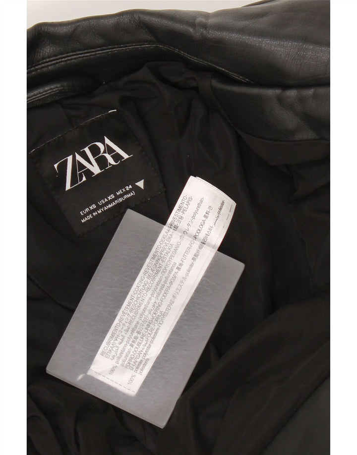 Zara Damen Crop Kunstleder Bikerjacke UK 6 XS Schwarz Polyurethan