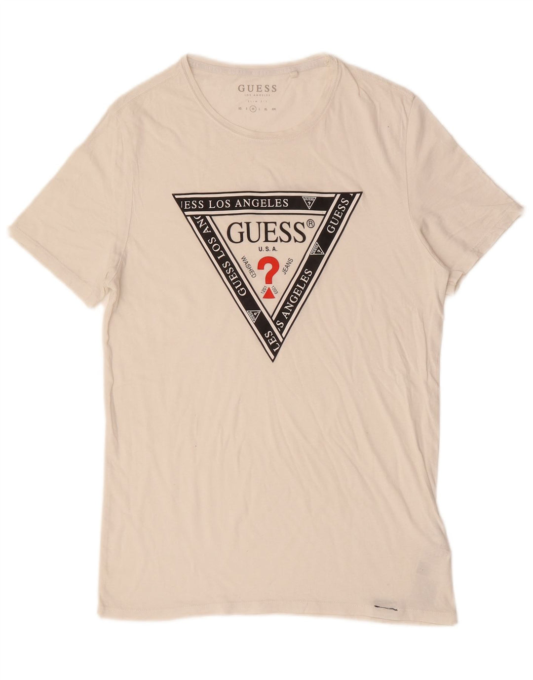 GUESS Herren Slim Fit Grafik-T-Shirt-Oberteil aus mittlerer, cremefarbener Baumwolle