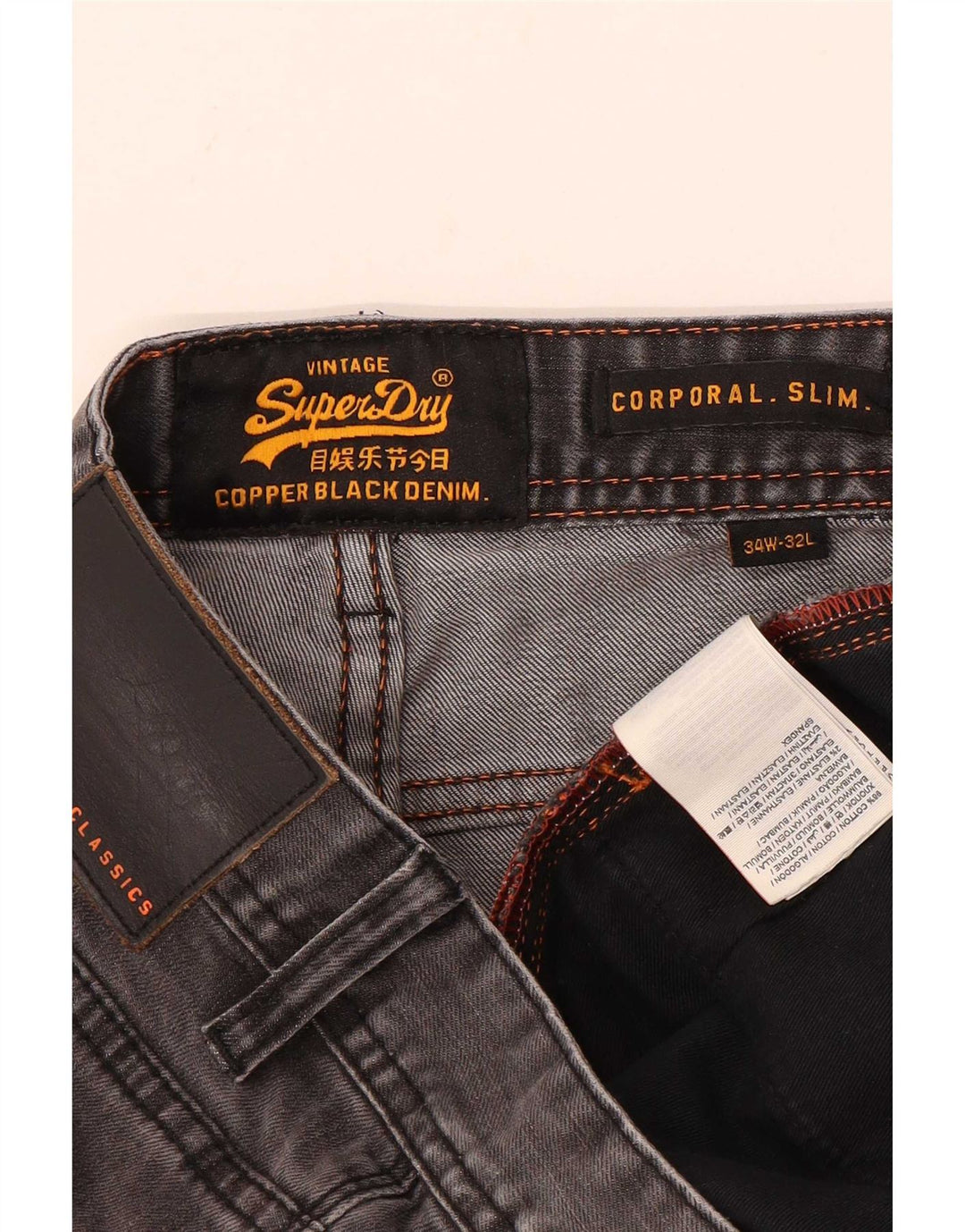 Superdry Herren Corporal Slim Jeans W34 L32 Graue Baumwolle