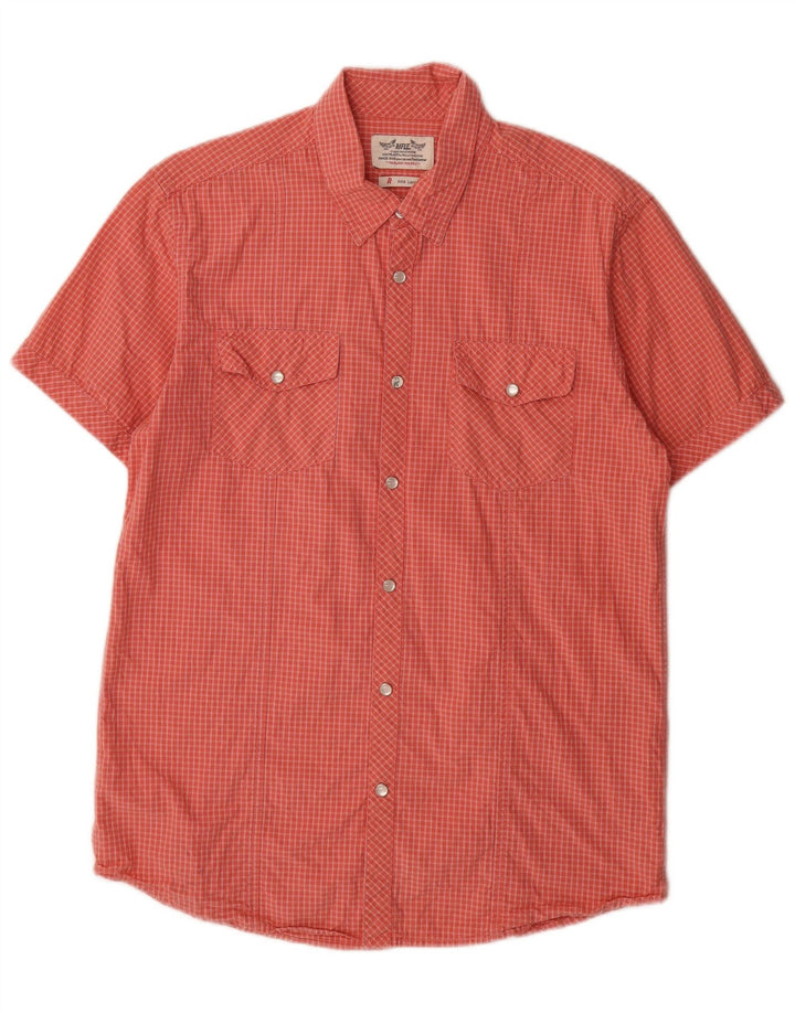 Rifle Herren-Kurzarmhemd, großes rotes Gingham-Baumwollhemd