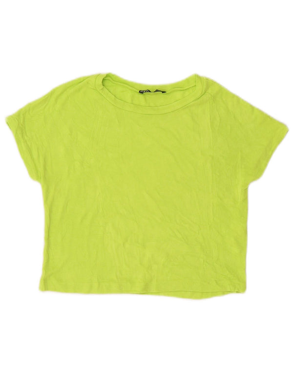 Zara Damen Crop T-Shirt Top UK 12 Mittelgrüne Viskose