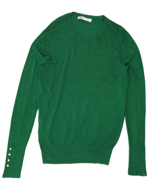 Zara Damen-Pullover mit Rundhalsausschnitt, Größe 44, Grün