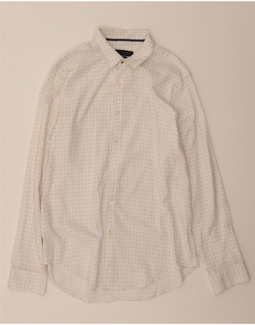ZARA Herren Slim Fit Hemd XL weiß gepunktete Baumwolle