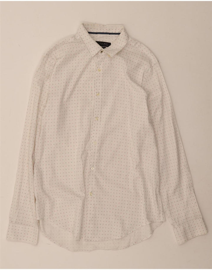 ZARA Herren Slim Fit Hemd XL weiß gepunktete Baumwolle
