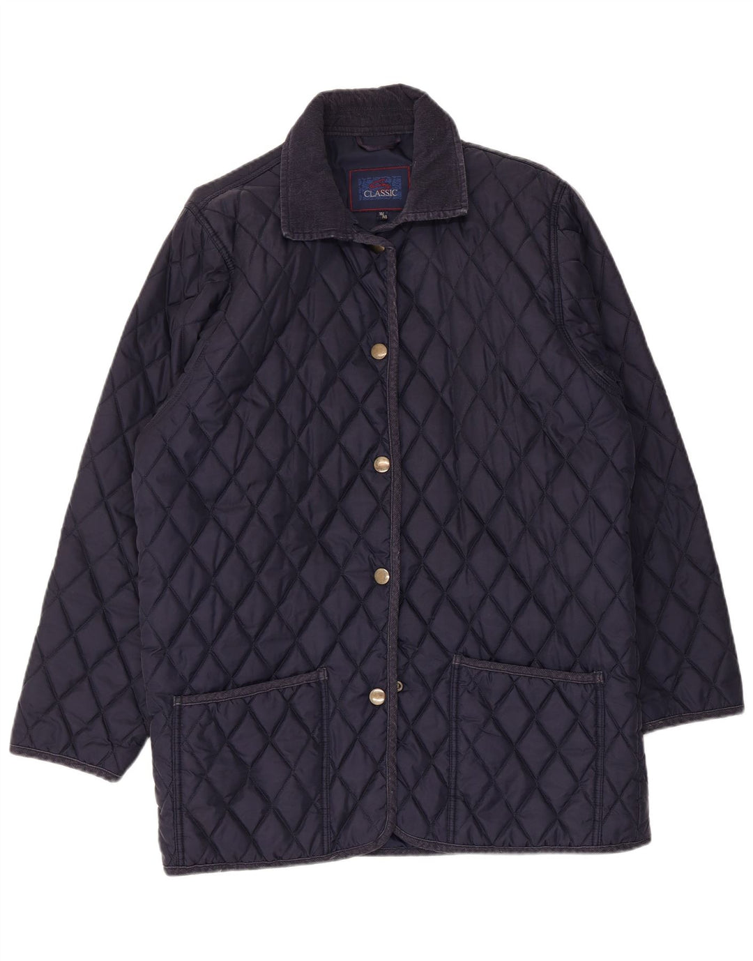 Vintage Damen-Steppjacke mit lockerer Passform, EU 38/40, mittelmarineblaues Polyamid