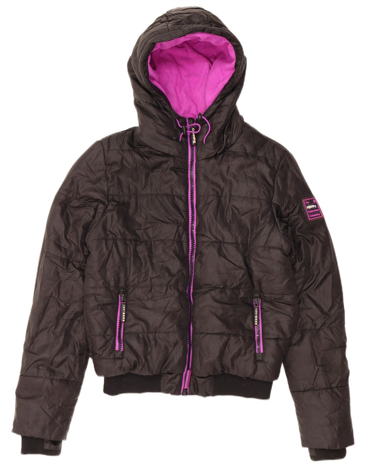 Superdry Wattierte Damenjacke mit Kapuze, UK 40, Größe L, Schwarz, Polyester
