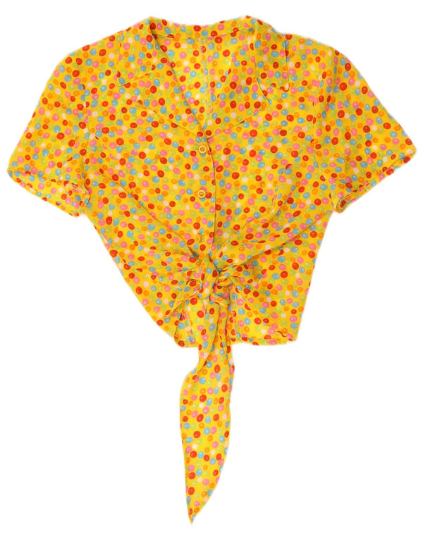 Vintage Damen Crop Kurzarm-Hemdbluse UK 10 Small Yellow Spotted