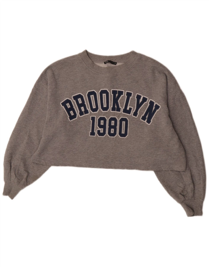 Zara Womens Brooklyn Graphic Oversized Sweatshirt Pullover UK 10 Small Grau