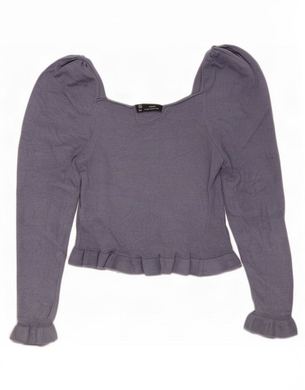 Zara Damen Crop Top Langarm UK 12 Mittelblau