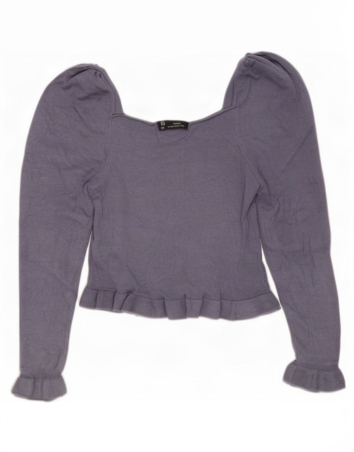 Zara Damen Crop Top Langarm UK 12 Mittelblau