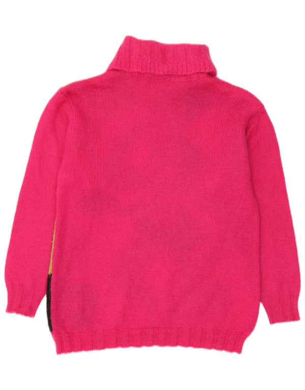 Vintage Damen Rollkragenpullover Pullover UK 14 Groß Rosa Geometrisch