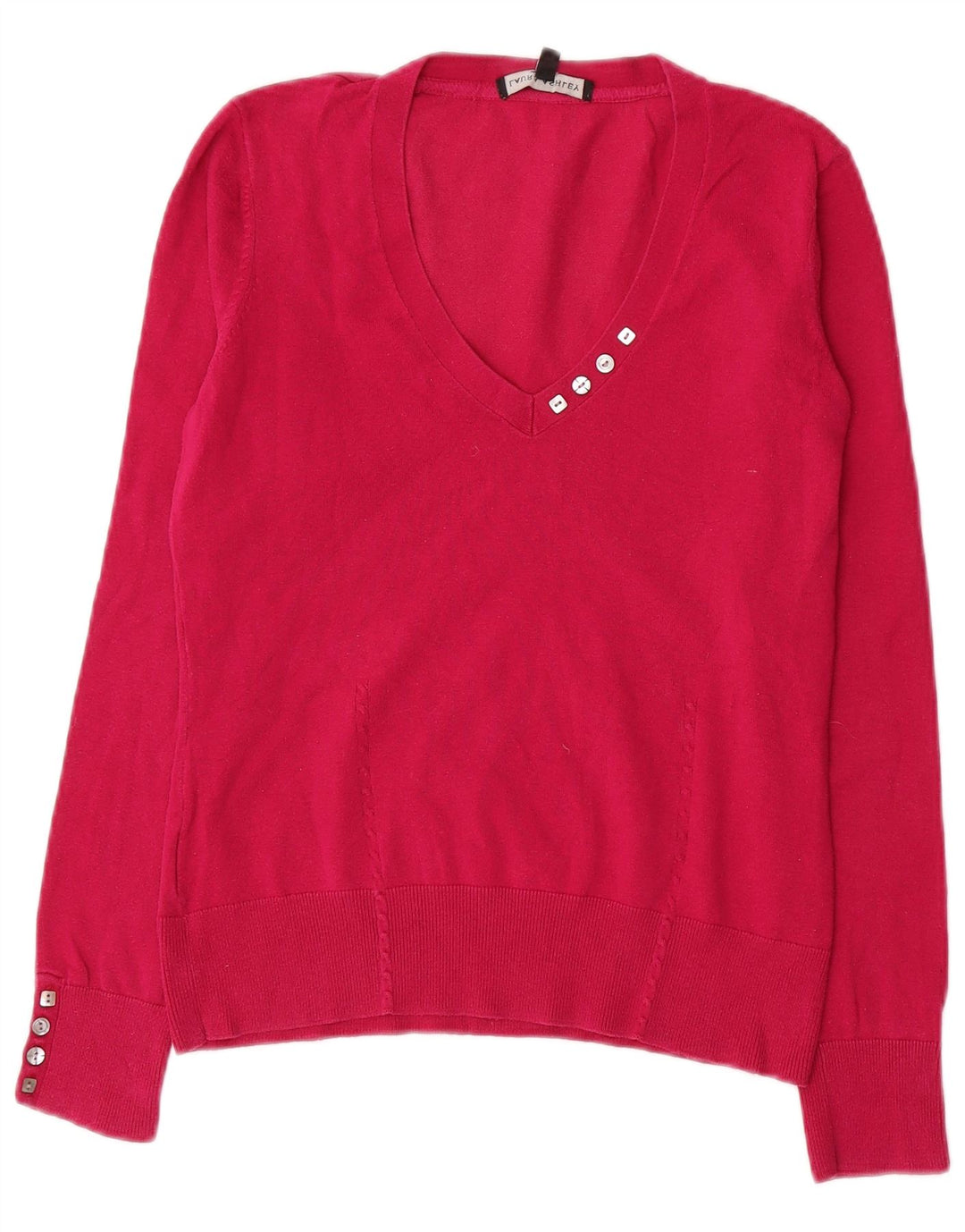 LAURA ASHLEY Damen Crop V-Ausschnitt Pullover Pullover UK 12 Mittelrosa Baumwolle