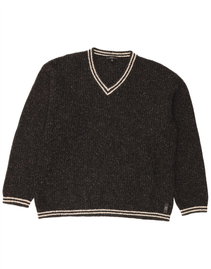 Belfe & Belfe Herren-Pullover mit V-Ausschnitt, groß, grau gesprenkelte Wolle