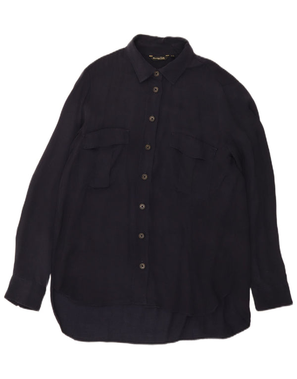 Massimo Dutti Damen-Cordhemd mit lockerer Passform, UK 14, mittleres marineblaues Cupro