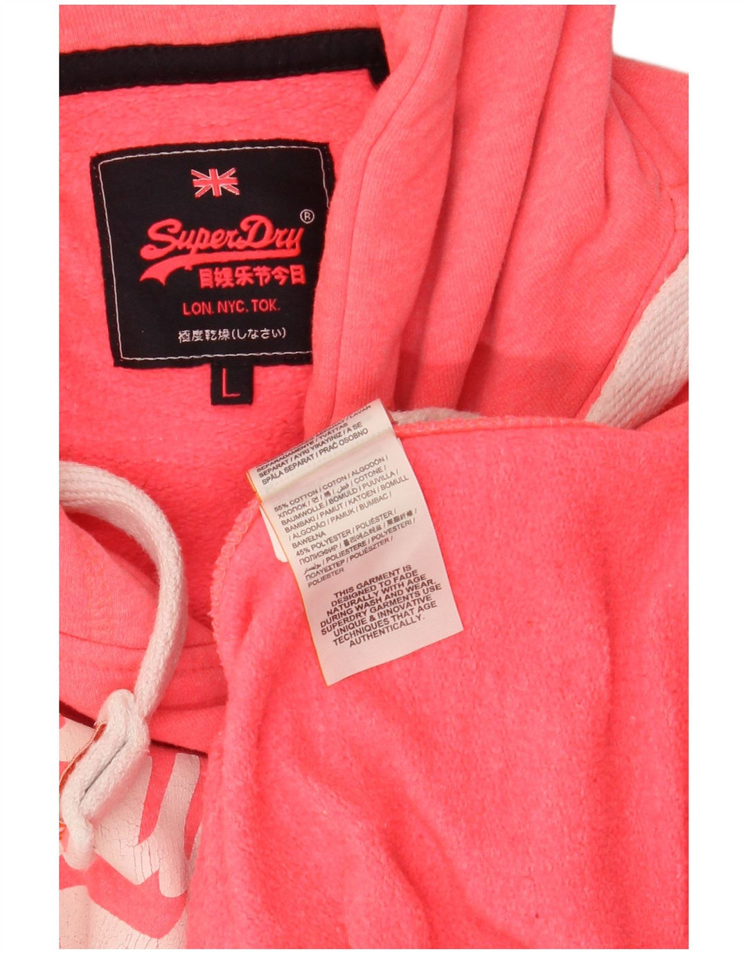 SUPERDRY Damen-Kapuzenpullover mit Grafik, UK 16, Größe L, Rosa, Baumwolle