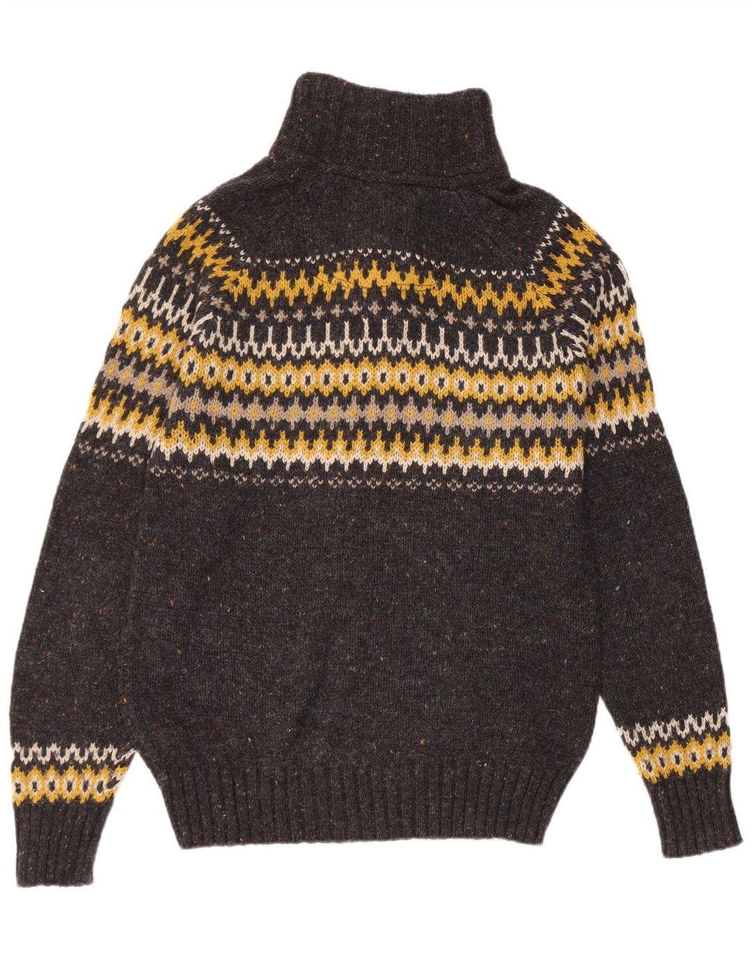 Fat Face Herren-Pullover mit Knopfkragen, mittelgraue Fair-Isle-Wolle