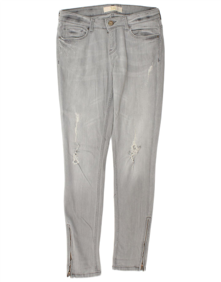 ZARA Damen Distressed Skinny Jeans EU 38 Small W28 L30 Graue Baumwolle