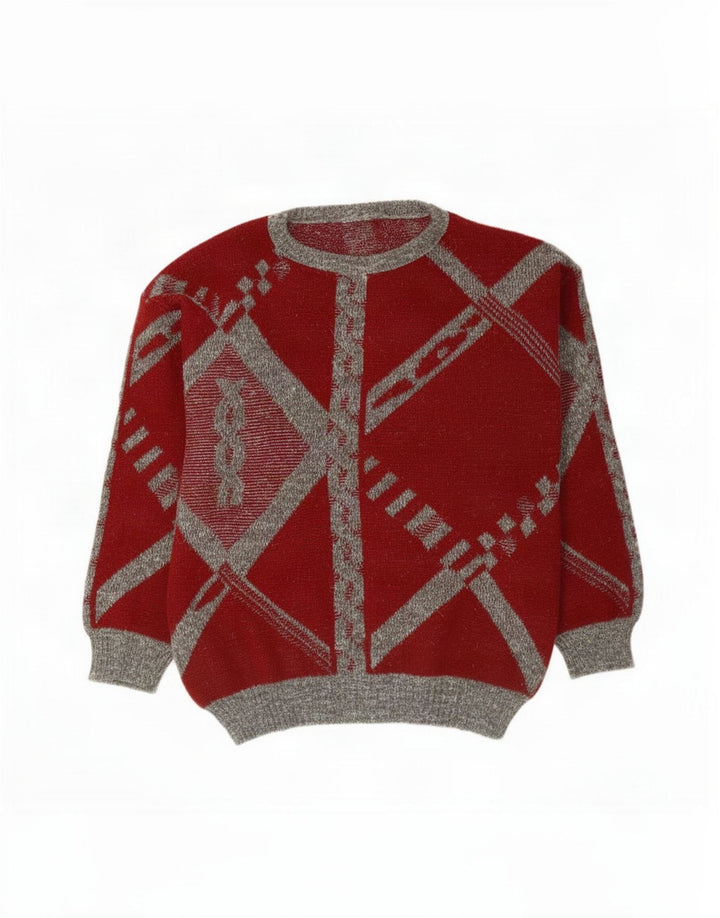 Vintage Herren Pullover mit Rundhalsausschnitt, groß, rot kariert