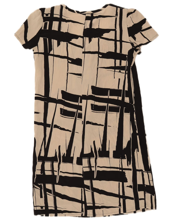 Benetton Damen-Etuikleid mit abstraktem Muster, UK 6, XS, gebrochenes Weiß, Polyester