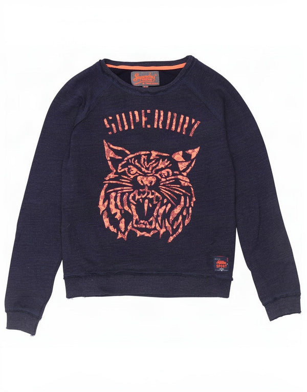 Superdry Womens Sweatshirt Jumper UK 14 Medium Navy Blue Animal Print