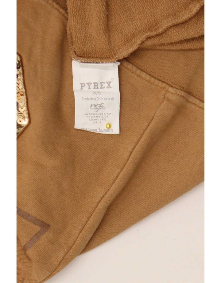 Pyrex Damen Grafik-Sweatshirt-Pullover UK 6 XS Braune Baumwolle