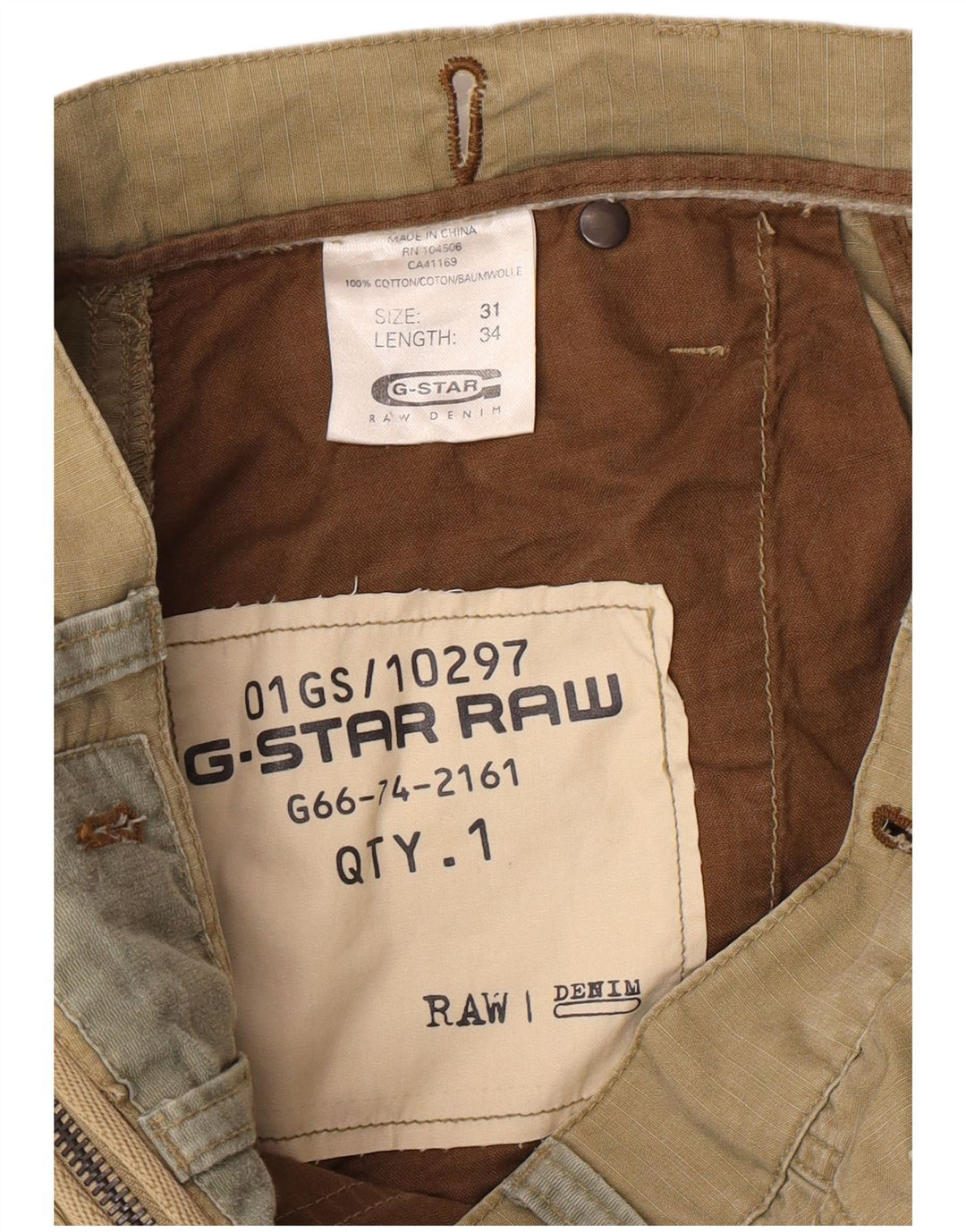 G-STAR Gerade Cargohose für Herren, W31, L34, Khaki, Baumwolle