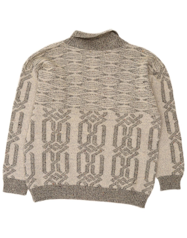 Vintage Herren-Pullover mit Schalkragen, klein, grau, geometrisch, Acryl