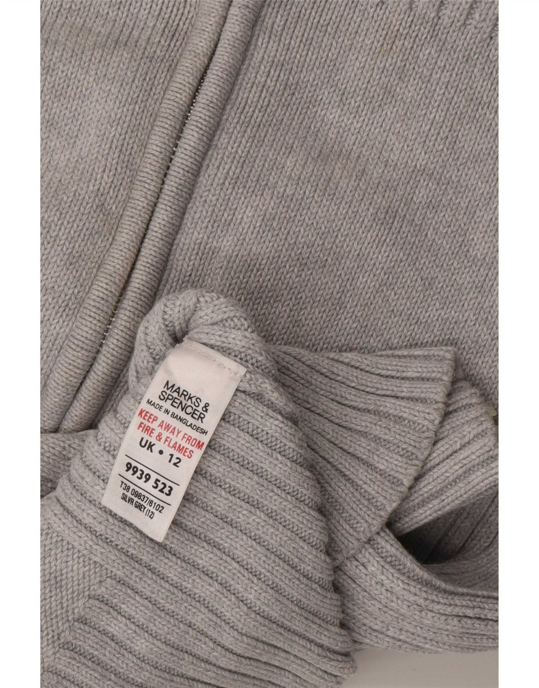 Marks & Spencer Damen-Cardigan mit durchgehendem Reißverschluss, UK 12, mittelgraue Baumwolle