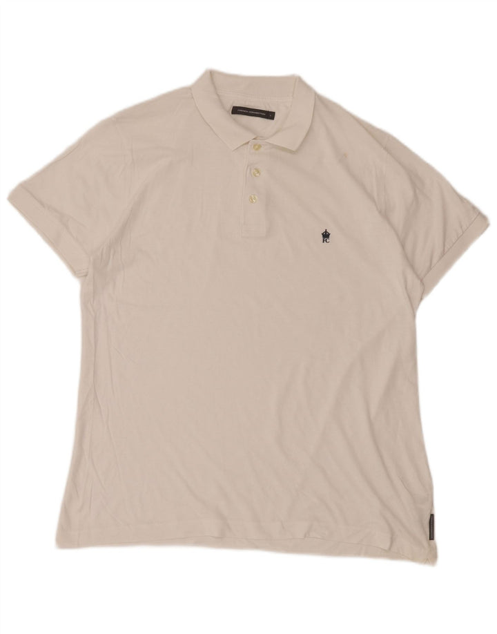 French Connection Herren-Poloshirt, groß, cremefarbene Baumwolle