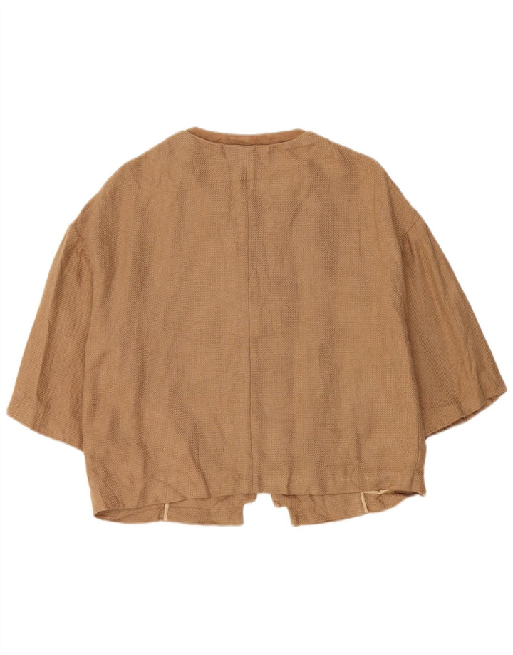 Massimo Dutti Damen-Blazer mit 3/4-Ärmeln, offen, UK 16, großes braunes Leinen