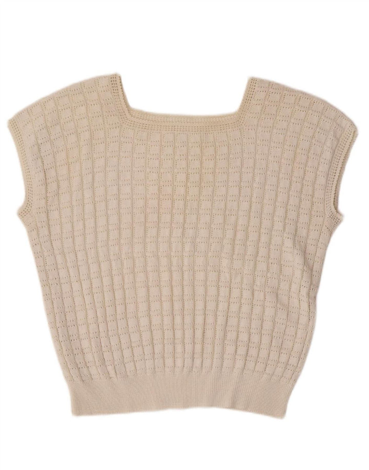 VINTAGE Womens Crop Vest Tank Top UK 14 Medium Off White