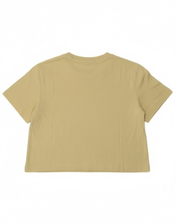 Calvin Klein Damen Crop Graphic T-Shirt Top UK 14 Large Gelb Baumwolle