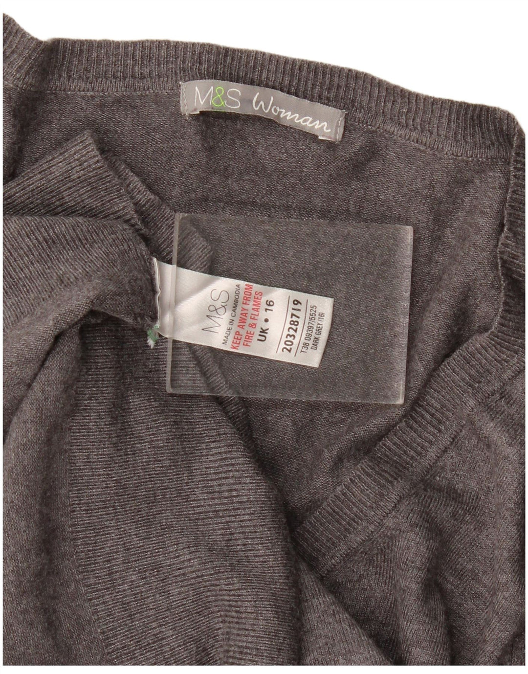 Marks & Spencer Damen-Pullover mit V-Ausschnitt, UK 16, Größe L, graue Viskose