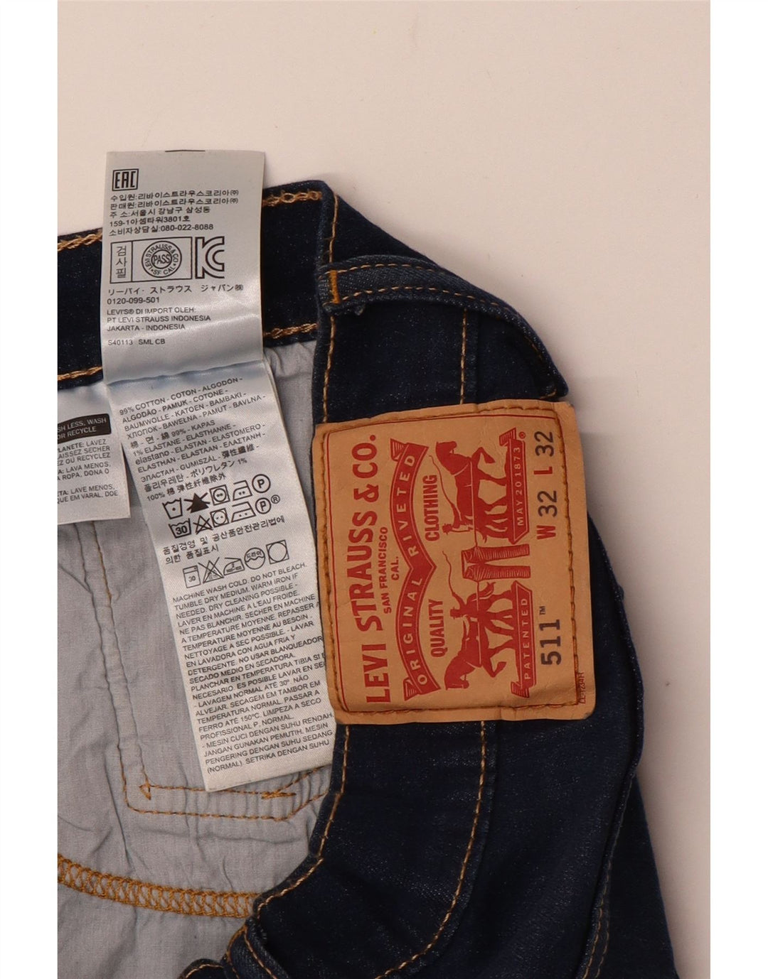 LEVI'S Herren 511 Slim Jeans W32 L32 Marineblau Baumwolle