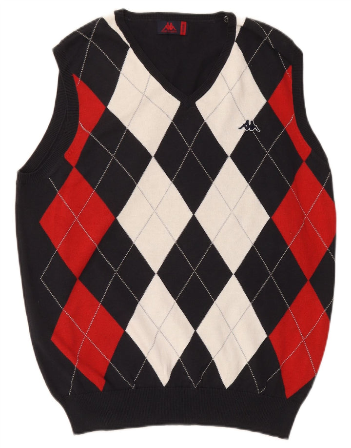 Kappa Herren-Weste-Tanktop UK 14 Mittelmarineblaue Argyle/Diamant-Baumwolle