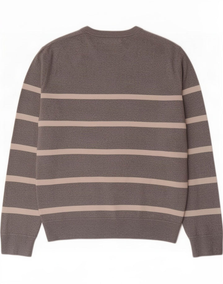 Gap Herren-Pullover mit V-Ausschnitt aus mittelgrauer, gestreifter Baumwolle