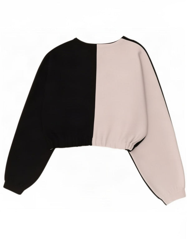 Adidas Damen Crop Oversized Top Langarm UK 10 Small Schwarz Colourblock