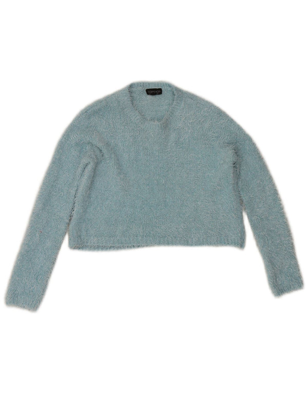 Topshop Damen Crop Crew Neck Pullover Pullover UK 8 Small Blau Polyester