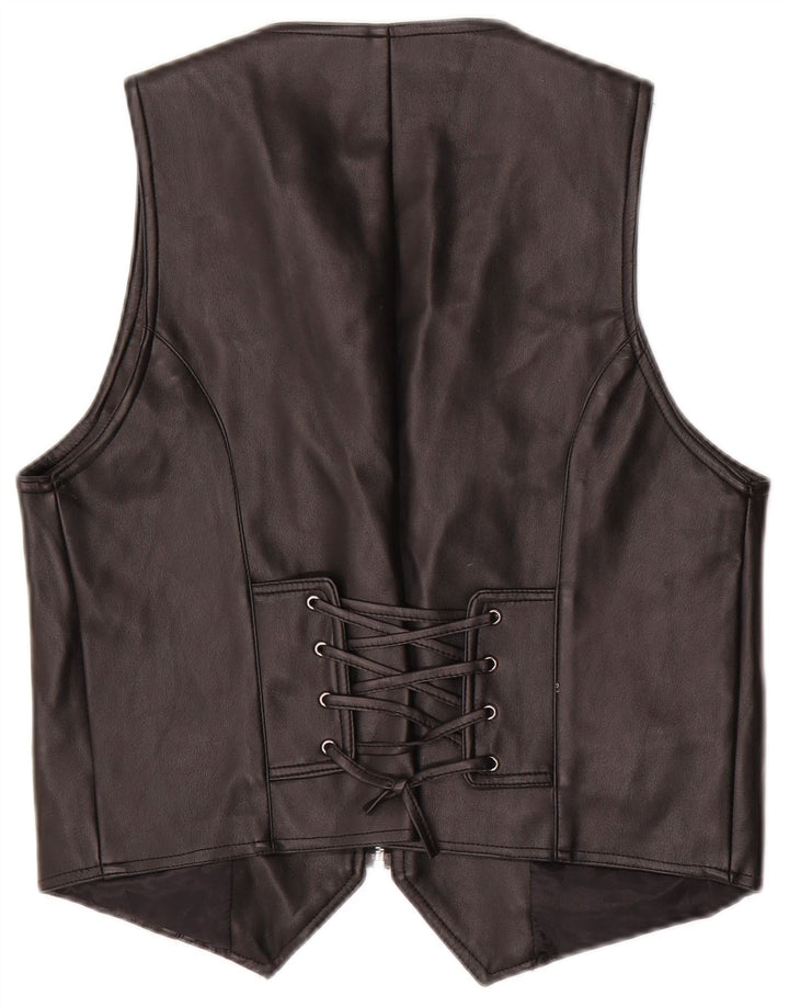 Vintage Damen Lederweste UK 20 2XL Schwarz